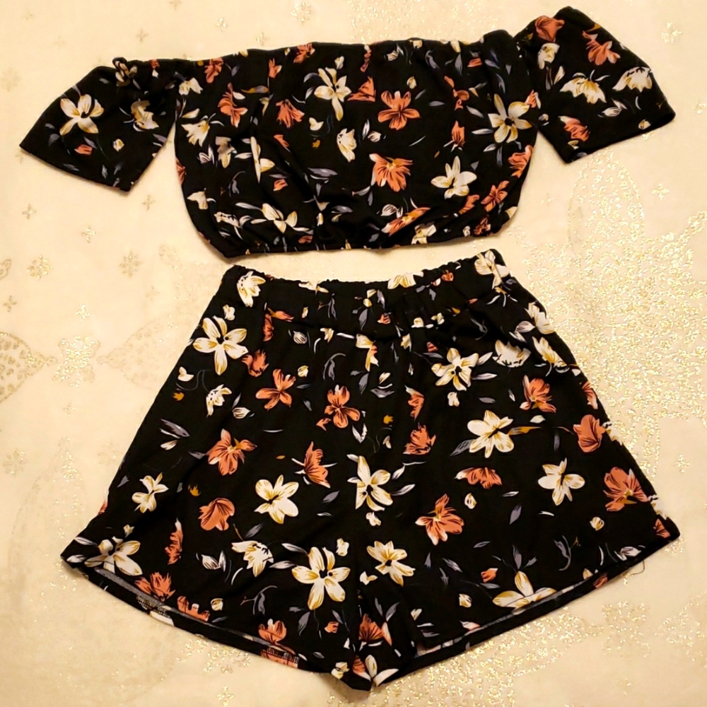 Floral Two Piece Off The Shoulder Romper